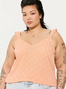 Torrid 3x 3 22-24 Washable Crinkle Gauze V-Neck Ruffle Strap Tank